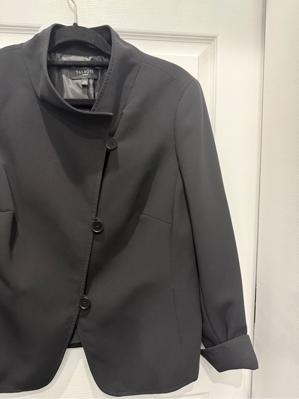 Talbots Black Asymmetric Button Blazer 14W - Picture 3 of 12